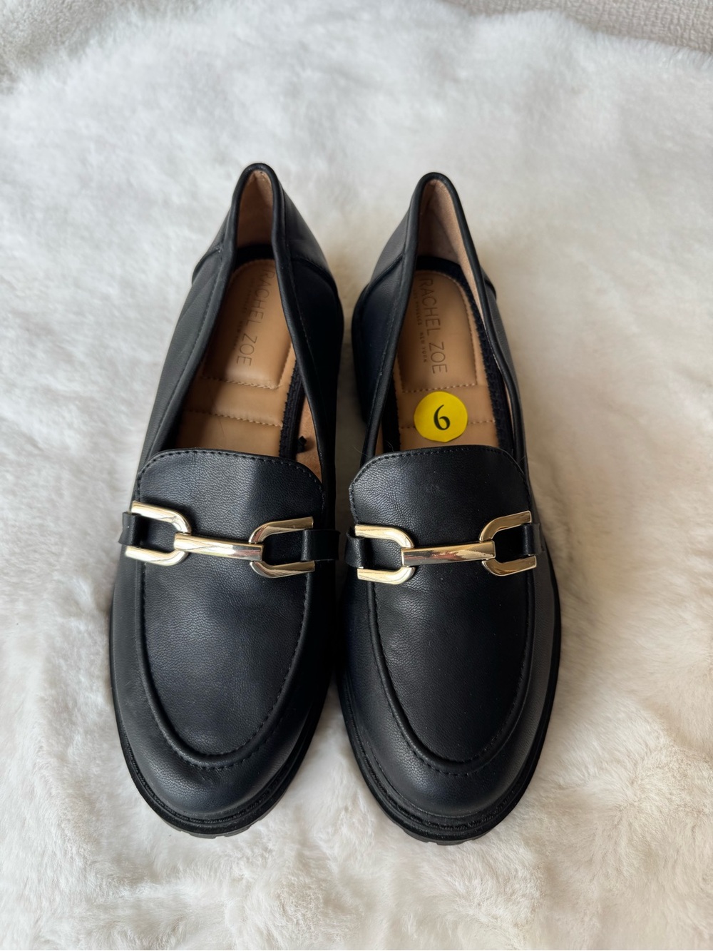 Rachel Zoe Black Leather Loafers with Gold Hardware Size 9